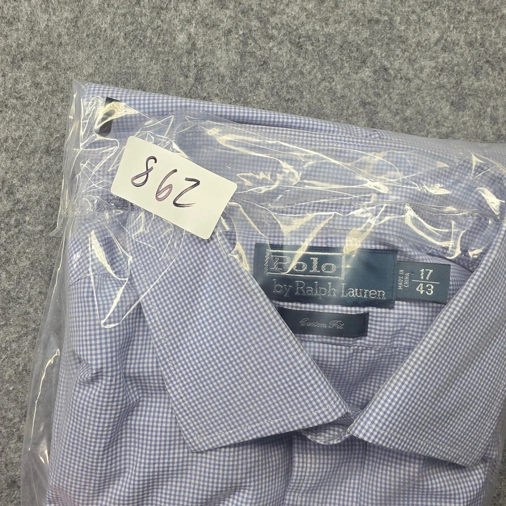 Polo Ralph Lauren Mens 17 43 Custom Fit Blue Gingham Check Button Down Shirt